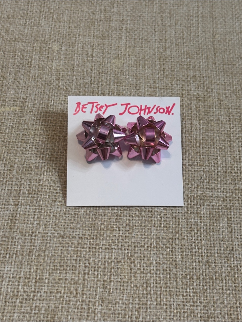 Betsey Johnson Metallic Pink Bow Earrings